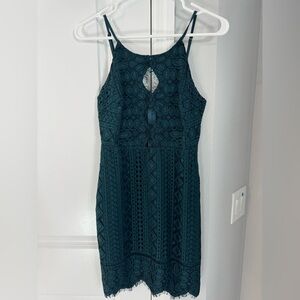Storia Teal Lace Mini Dress